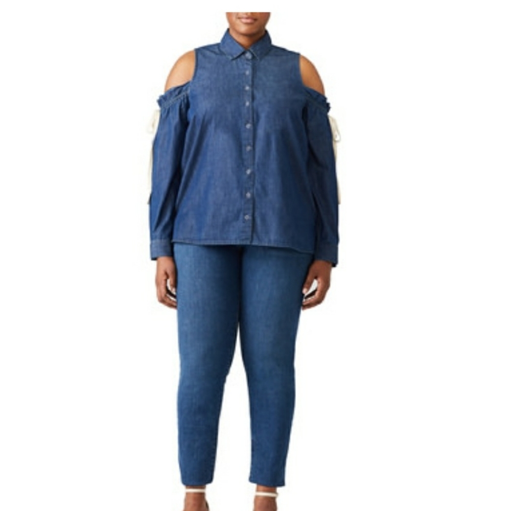Eloquii Cold Shoulder Chambray top